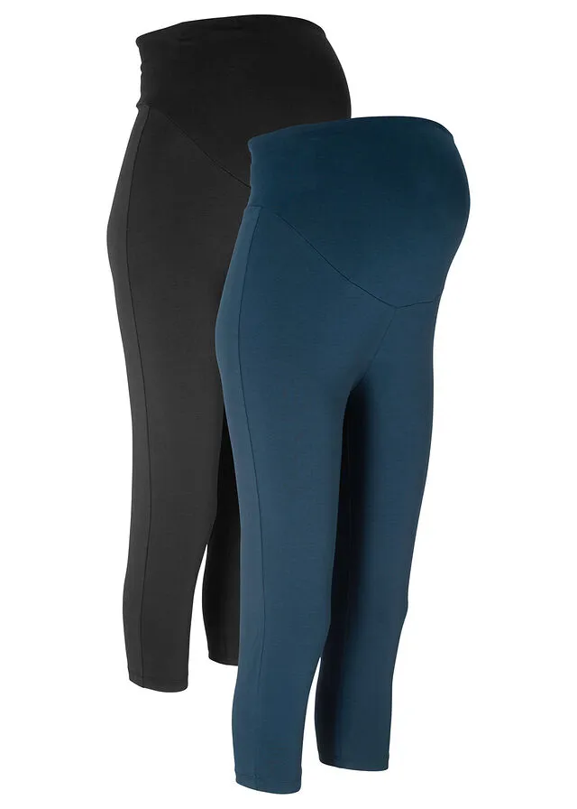 Leggings premamá en longitud capri (2 unidades) Negro-azul oscuro